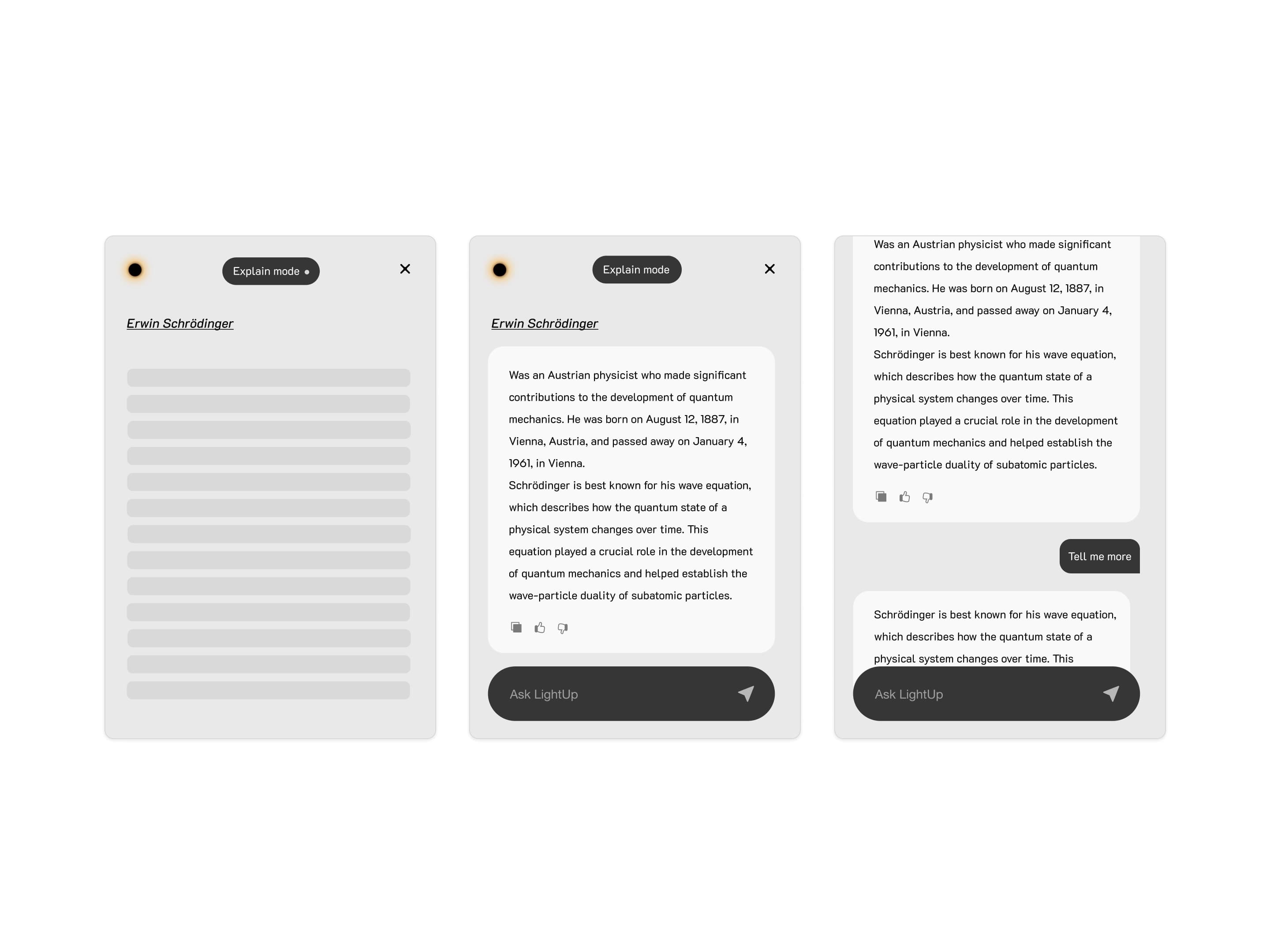 Various UI elements and components of LightUp extension